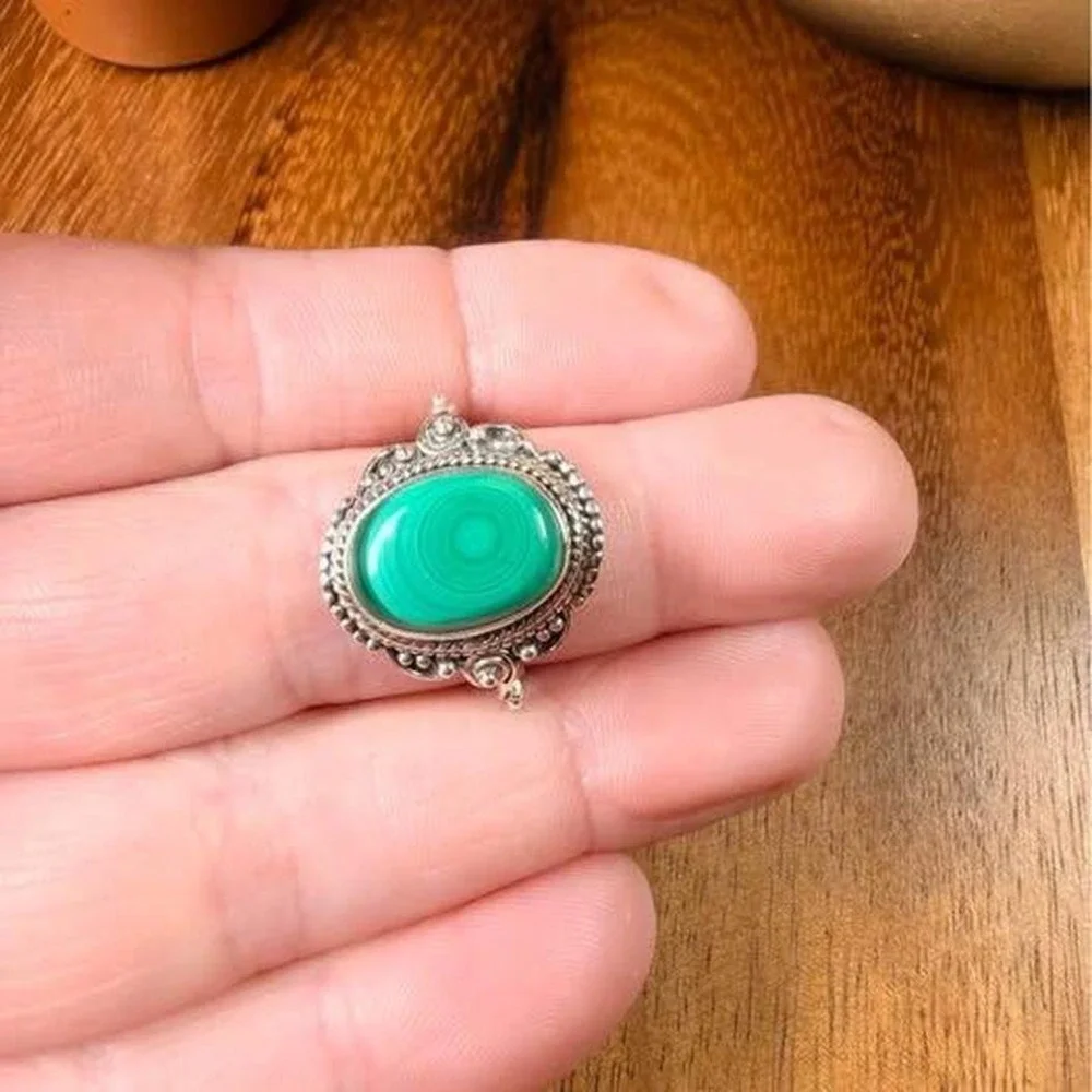 Malachite Ring - Size 8 - 925 Sterling Silver